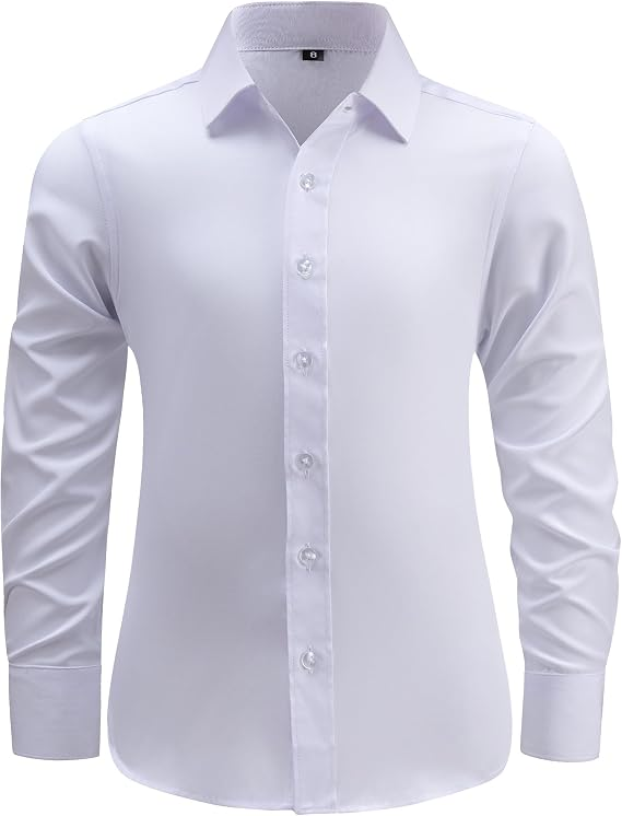 Boys' long-sleeve white dress shirt with button front and point collar