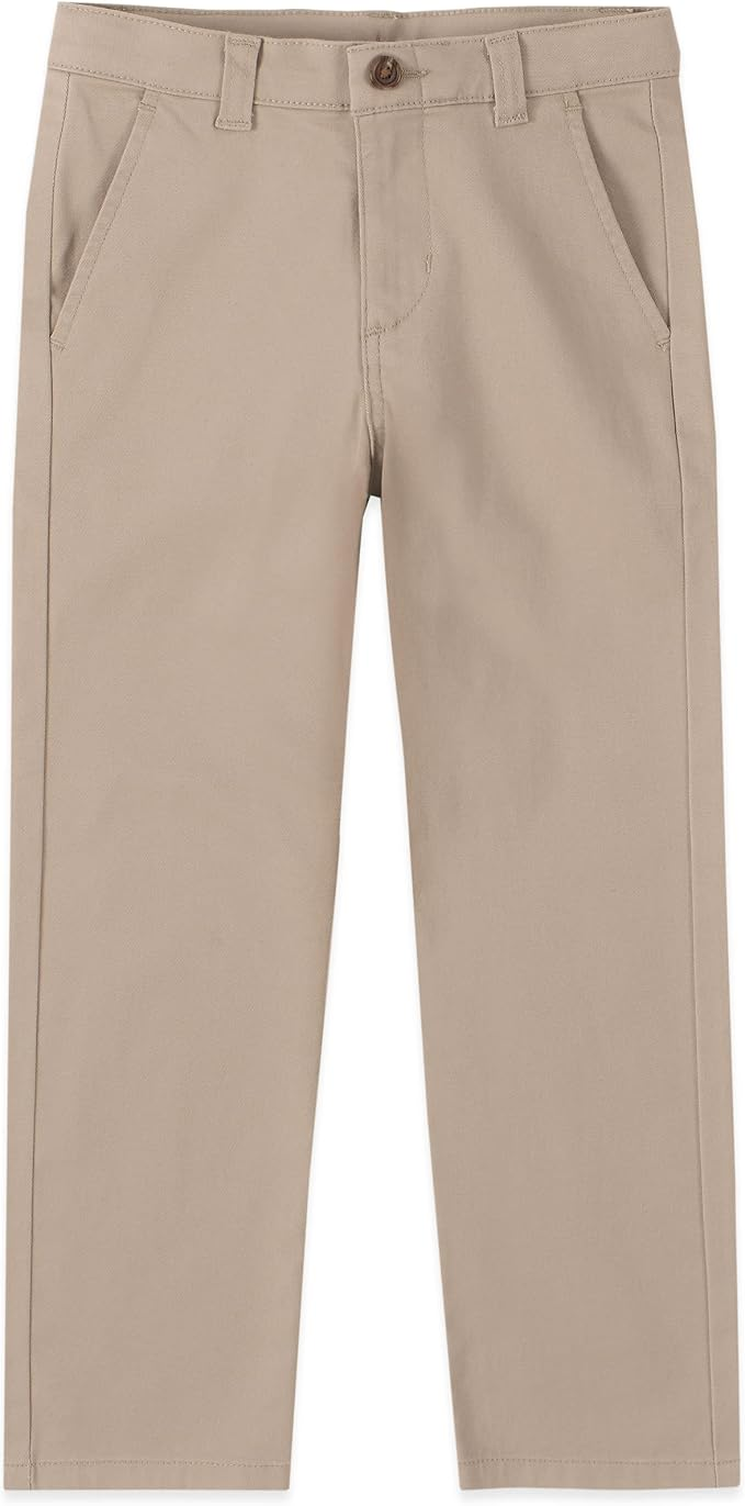 Boys khaki twill dress pants with belt loops and slant pockets